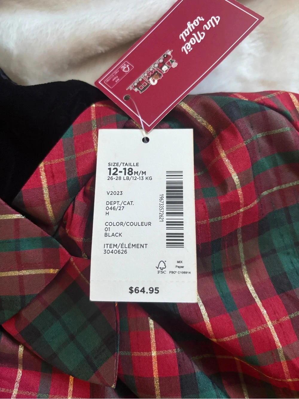 Gymboree NWT Holiday Plaid Velvet Dress 12-18 Month Christmas Party Toddler Girl